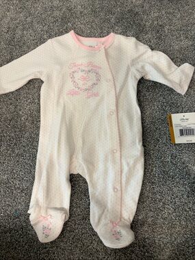 Little Me Pink Polka-Dot Floral Footed Pajamas